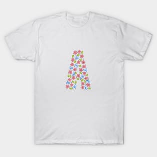 Floral Monogram Letter A - pink and blue T-Shirt